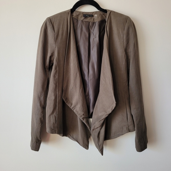 Dex Olive Green Blazer XS Waterfall Collar Open Front Asymmetric Hem - Picture 10 of 10